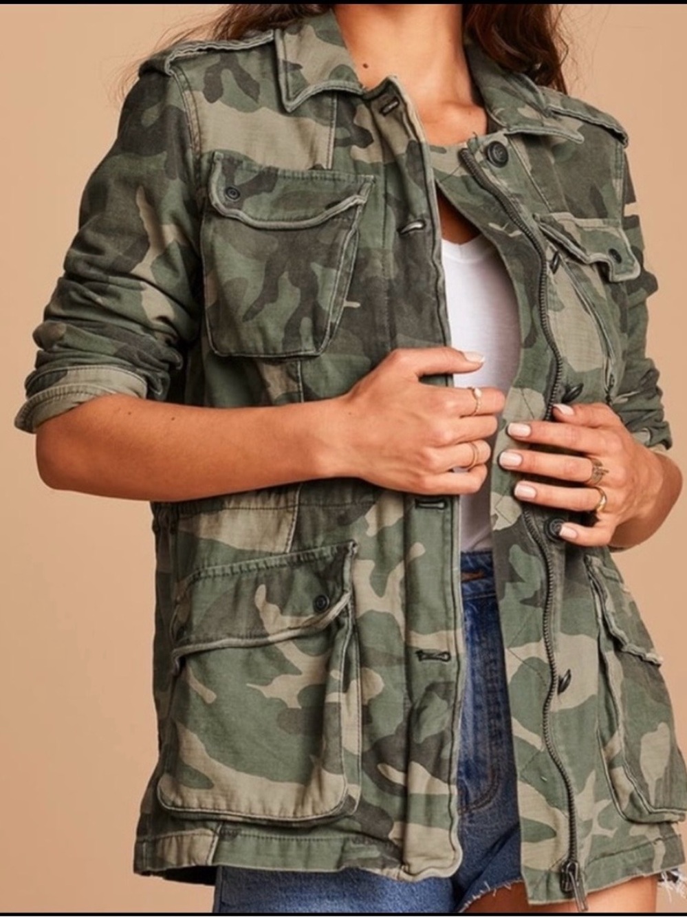 Free People Not Your Brother's Green Camo Print Jacket.